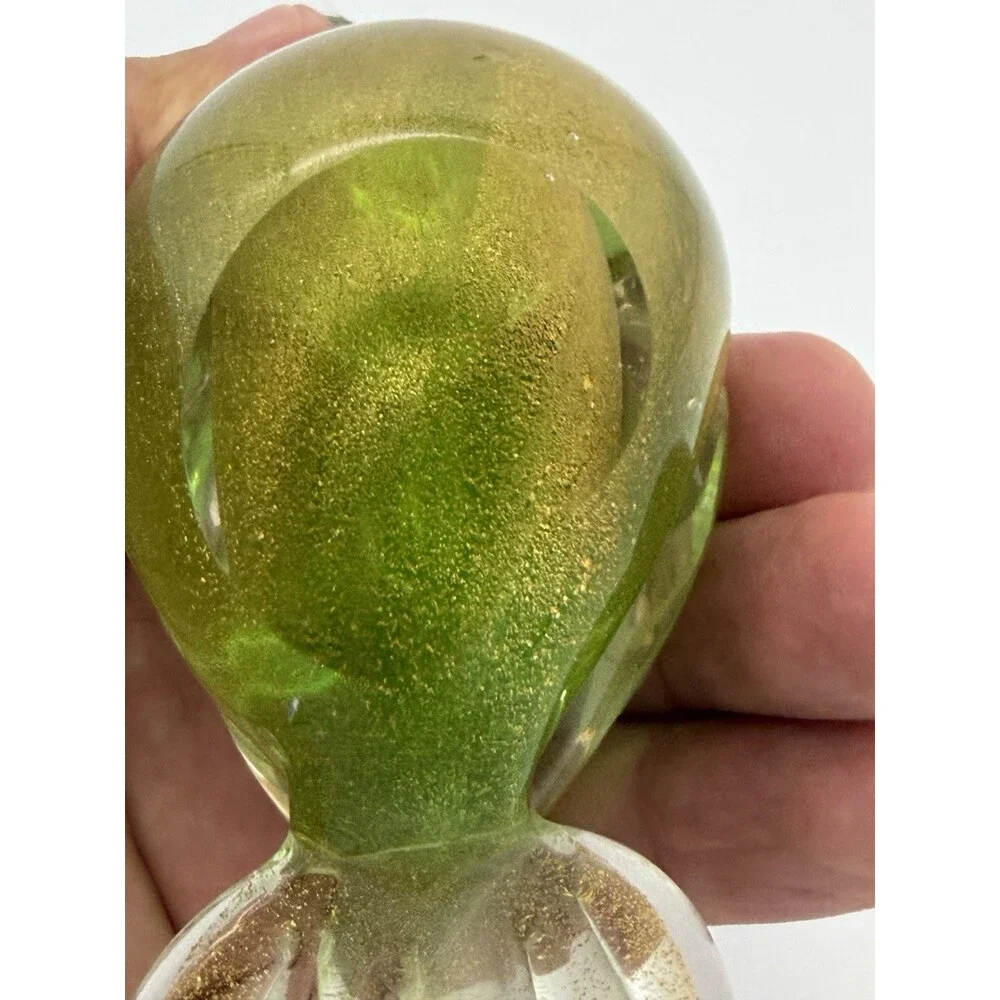 Formia Murano Italy Art Glass Green & Gold Flecked Bird Hand Blown Figurine